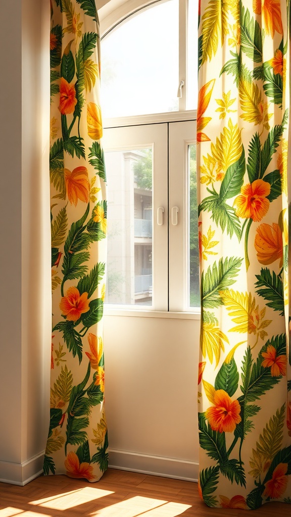Tropical print curtains