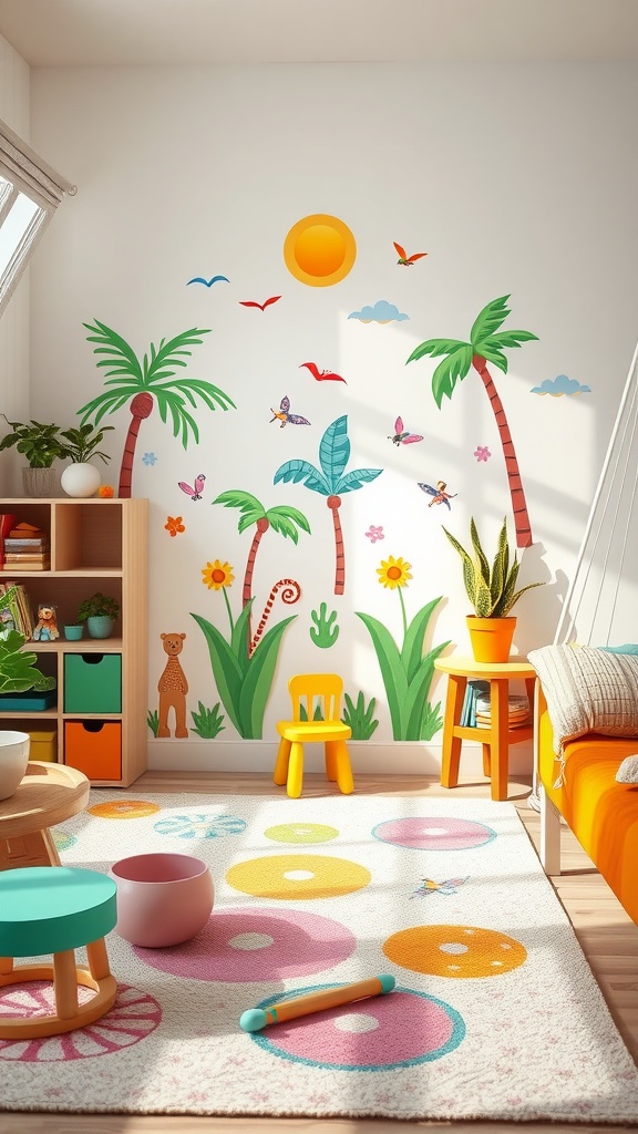 Tropical wall decals in kids room
