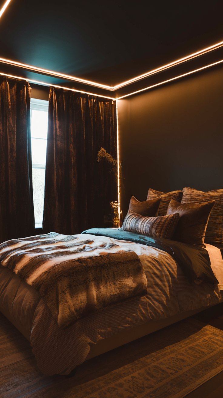 Mood lighting and luxe bedding