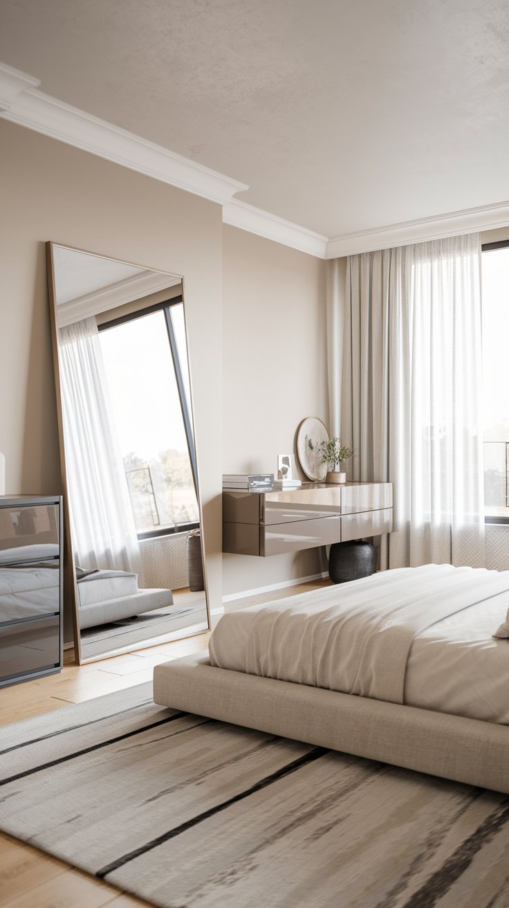 Oversized mirrors in bedroom