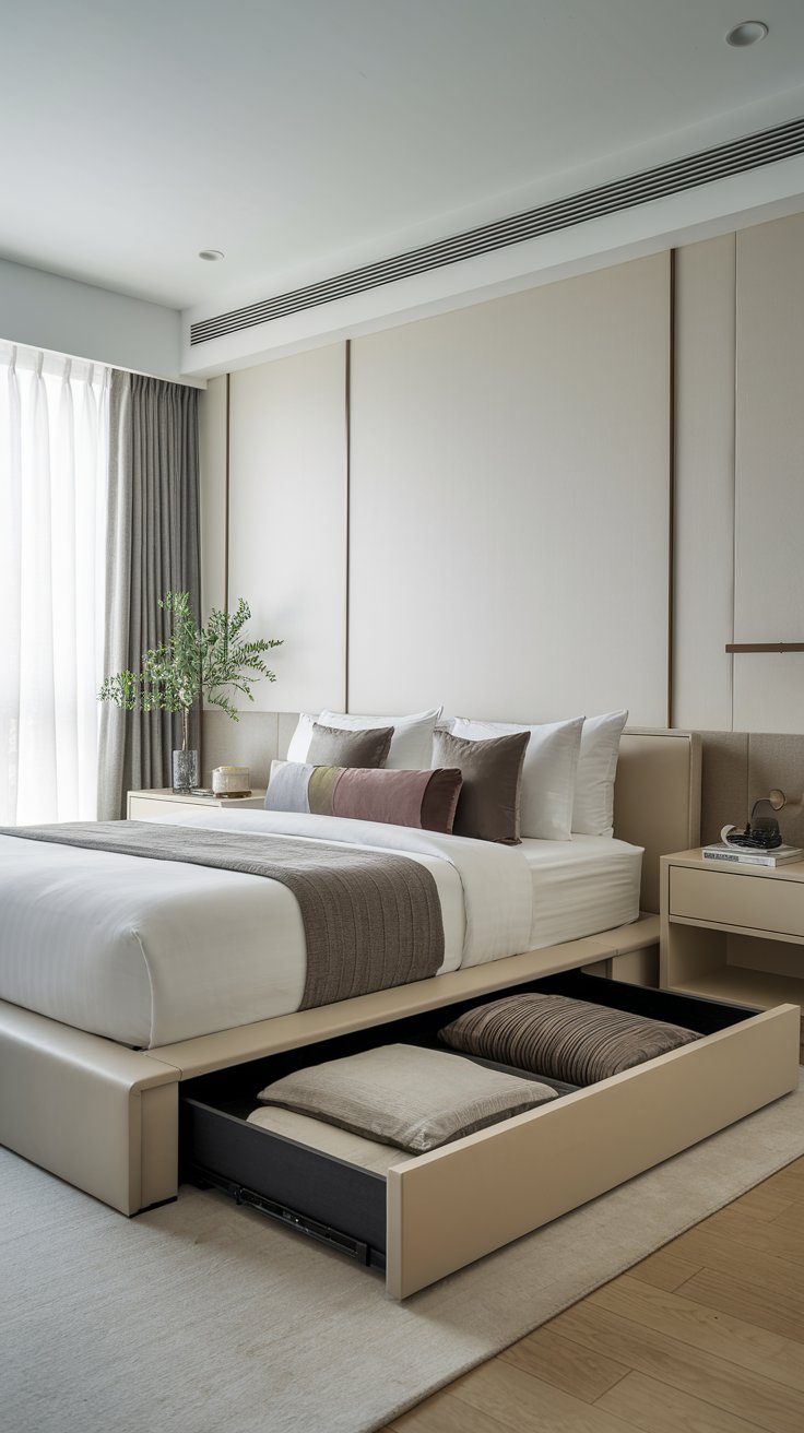 Low-profile bed with storage