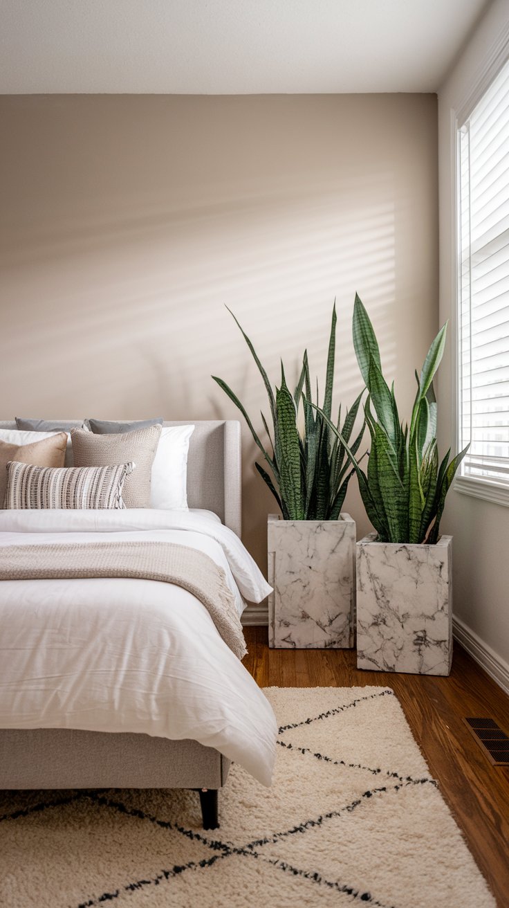 Sculptural plants in bedroom