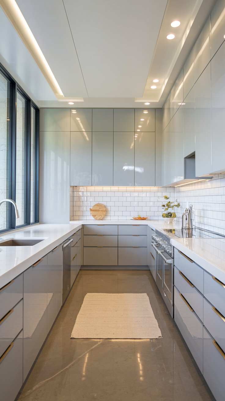 Pearl Gray Kitchen Cabinets with Push-to-Open