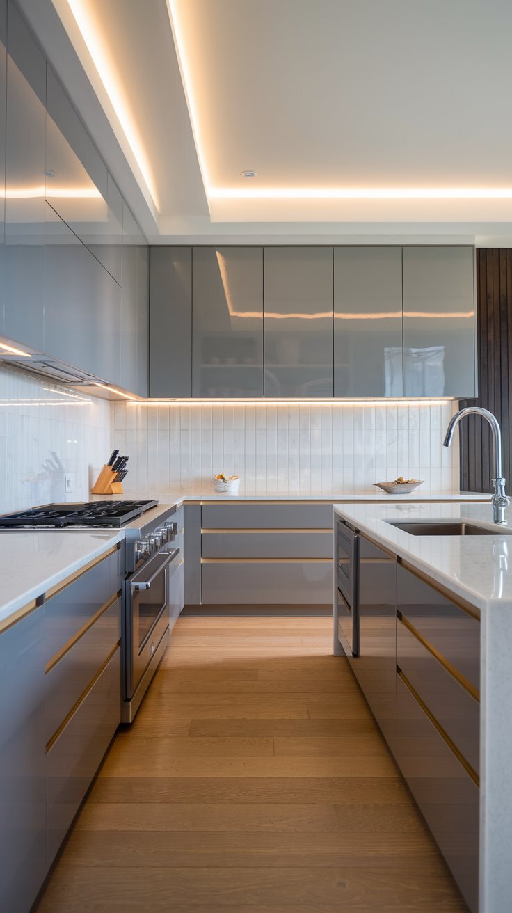 Floating Gray Kitchen Cabinets