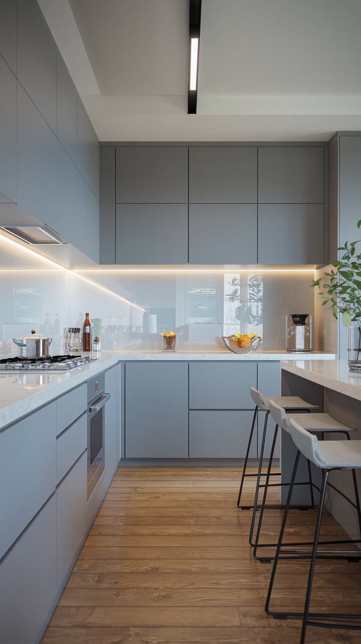 Touch-Activated Gray Kitchen Cabinets