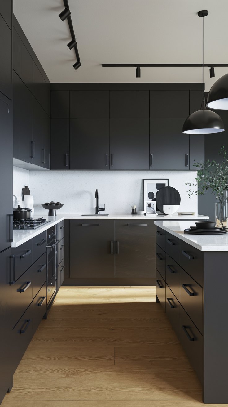 Gray Kitchen Cabinets with Black Fixtures