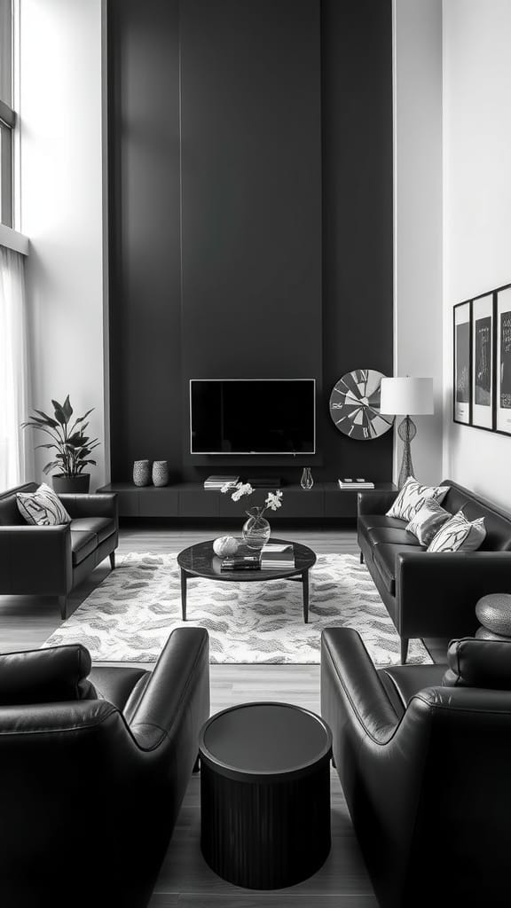 Modern monochrome living room with gray and white furniture and decor