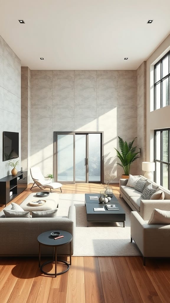 Modern living room featuring textured walls and stylish furniture.