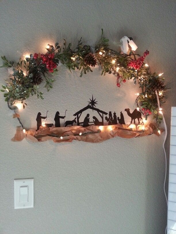 Silhouette Nativity Wall Art with Festive Garland