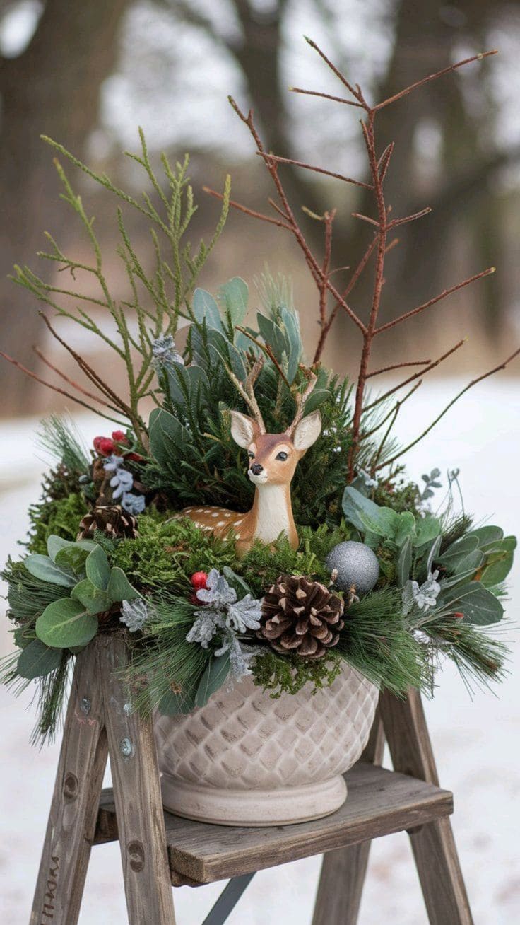 Woodland Deer Christmas Planter