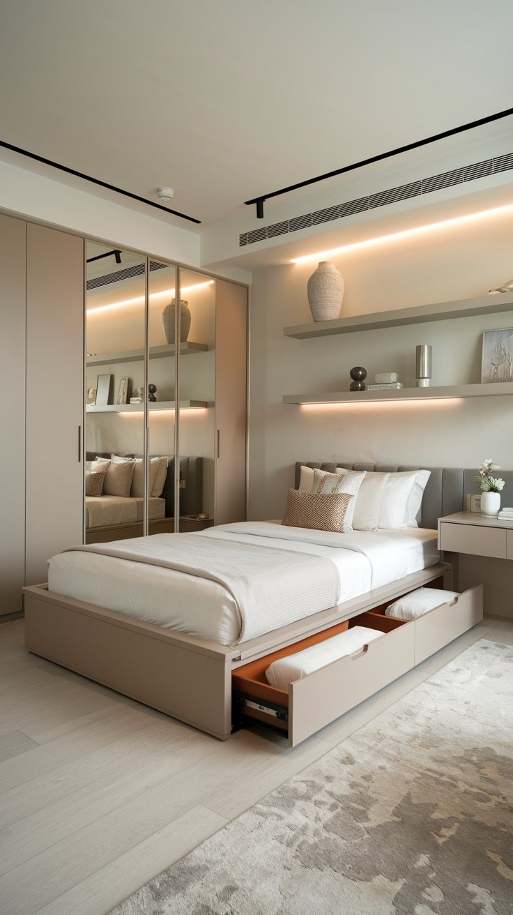 Multi-functional furniture in small bedroom