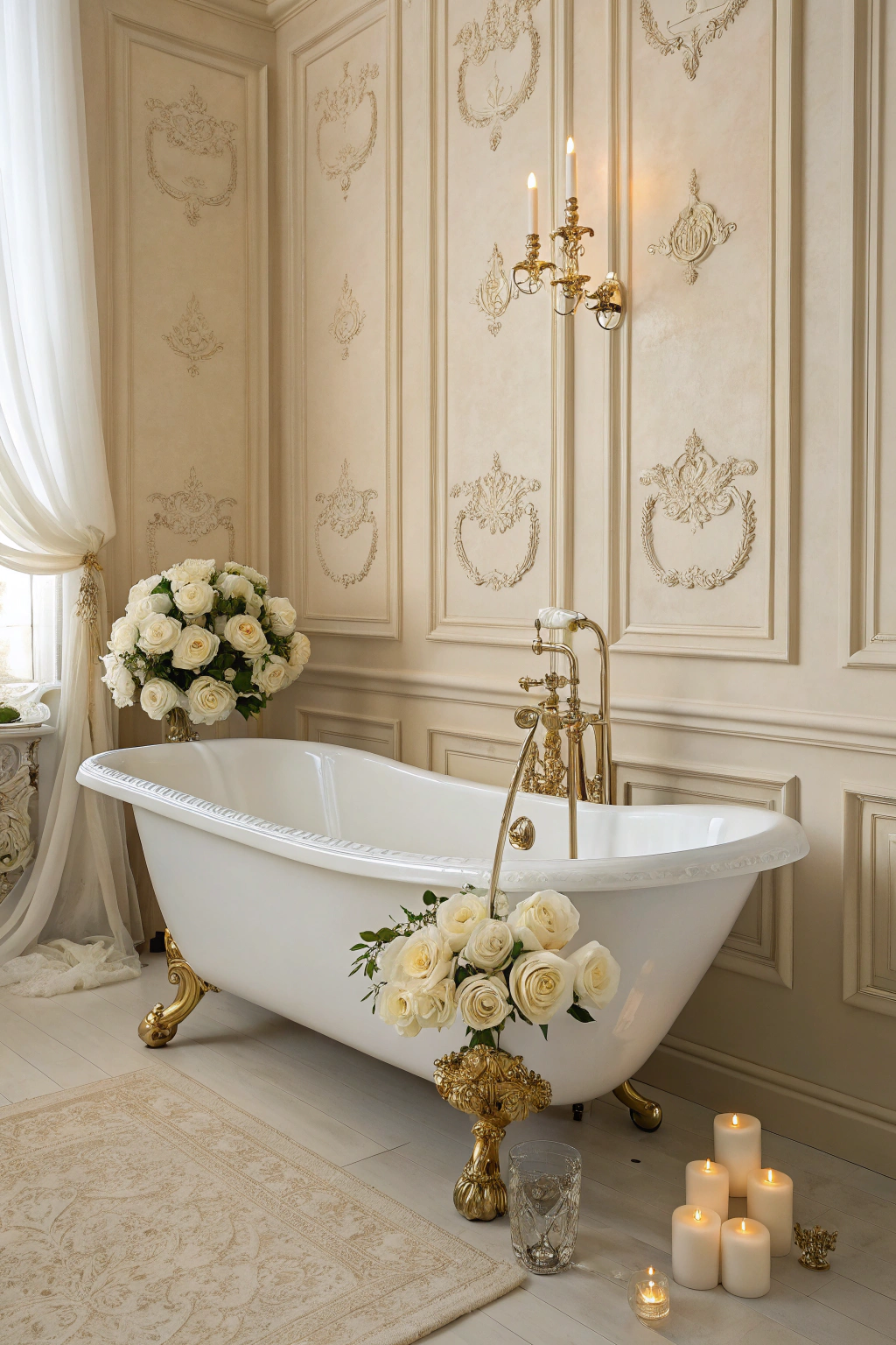 Vintage bathroom with clawfoot tub and gold accents