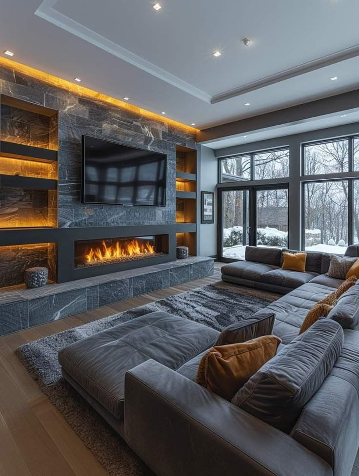 Elegant Fireplace TV Arrangement for Uplifting Ambiance