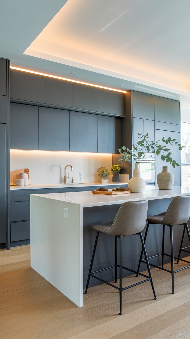 Contemporary Charcoal Gray Kitchen Cabinets