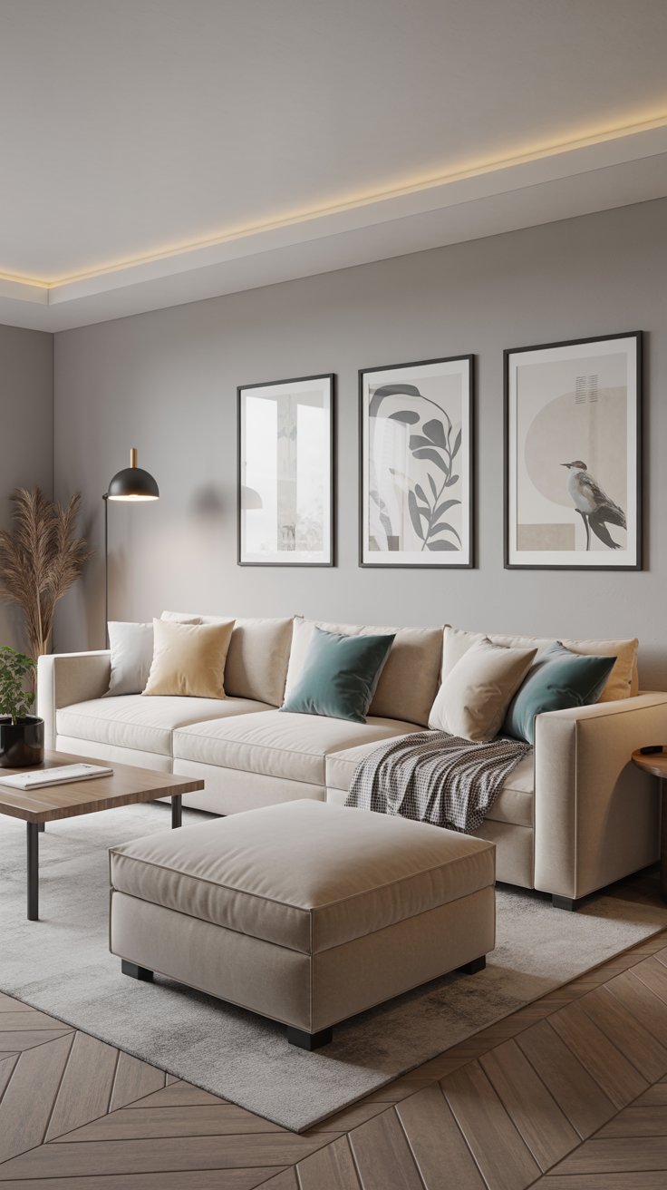 Living room with neutral sofa