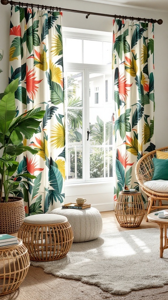 Tropical Leaf Print Curtains