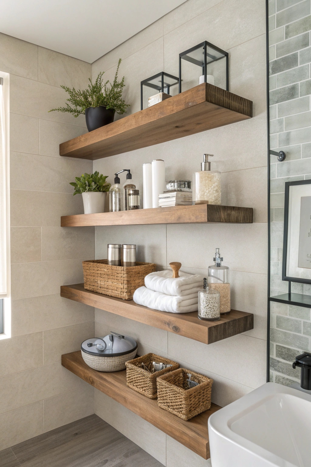 Floating bathroom shelves