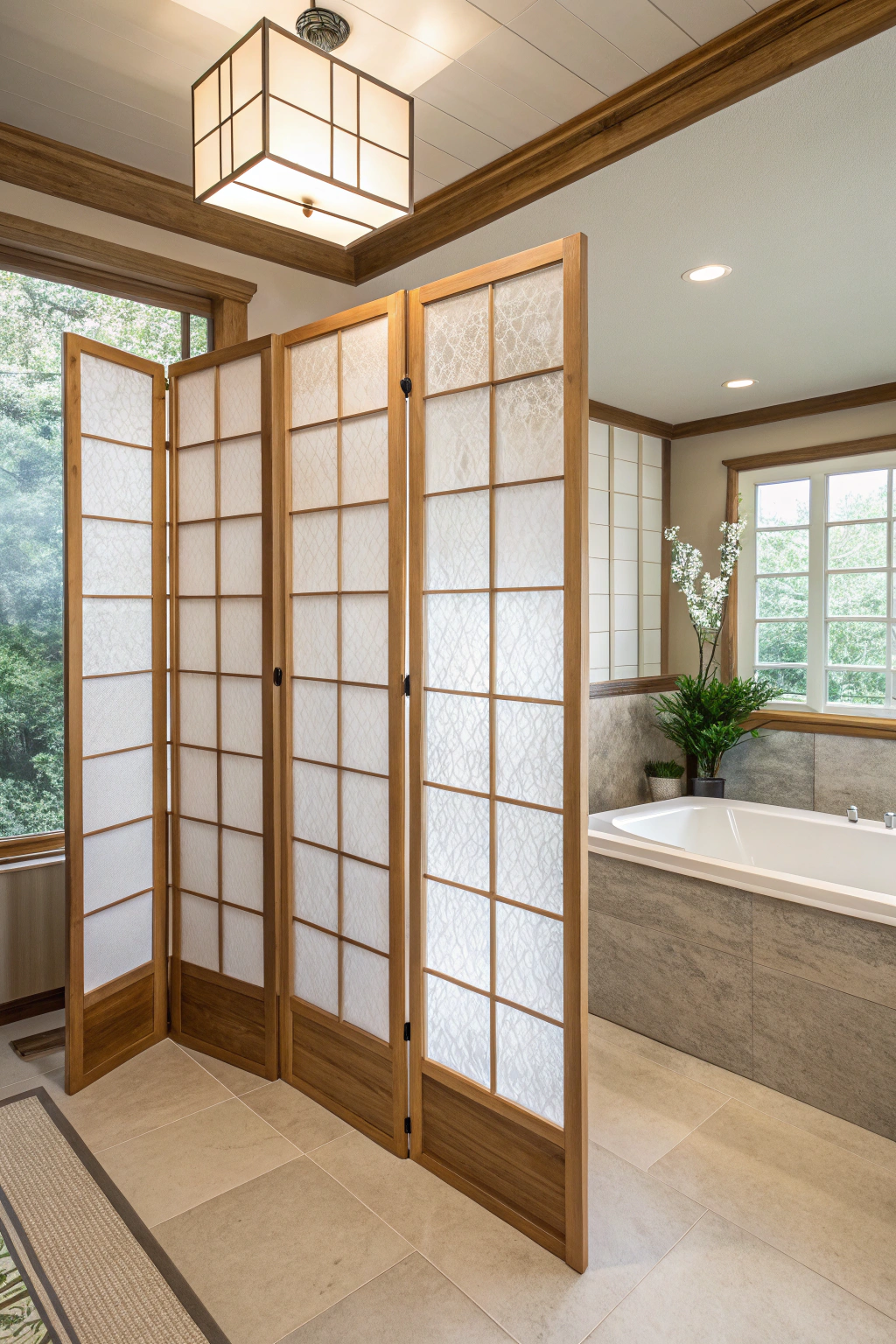 Shoji screens in bathroom