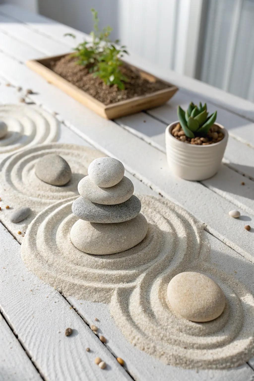 Design your personal sanctuary with a simple Zen garden utilizing beach pebbles. Perfect for adding a sense of calm to your residence.