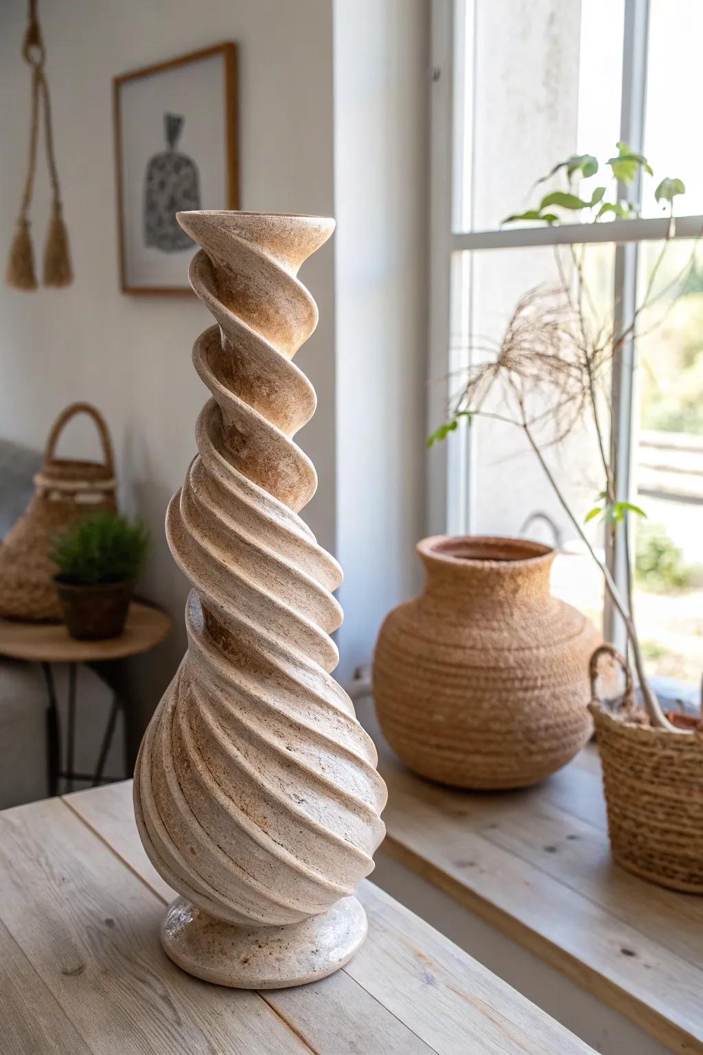 Discover the elegance of coil pottery through this stunning sculptural piece, designed to bring creativity and sophistication to your home.