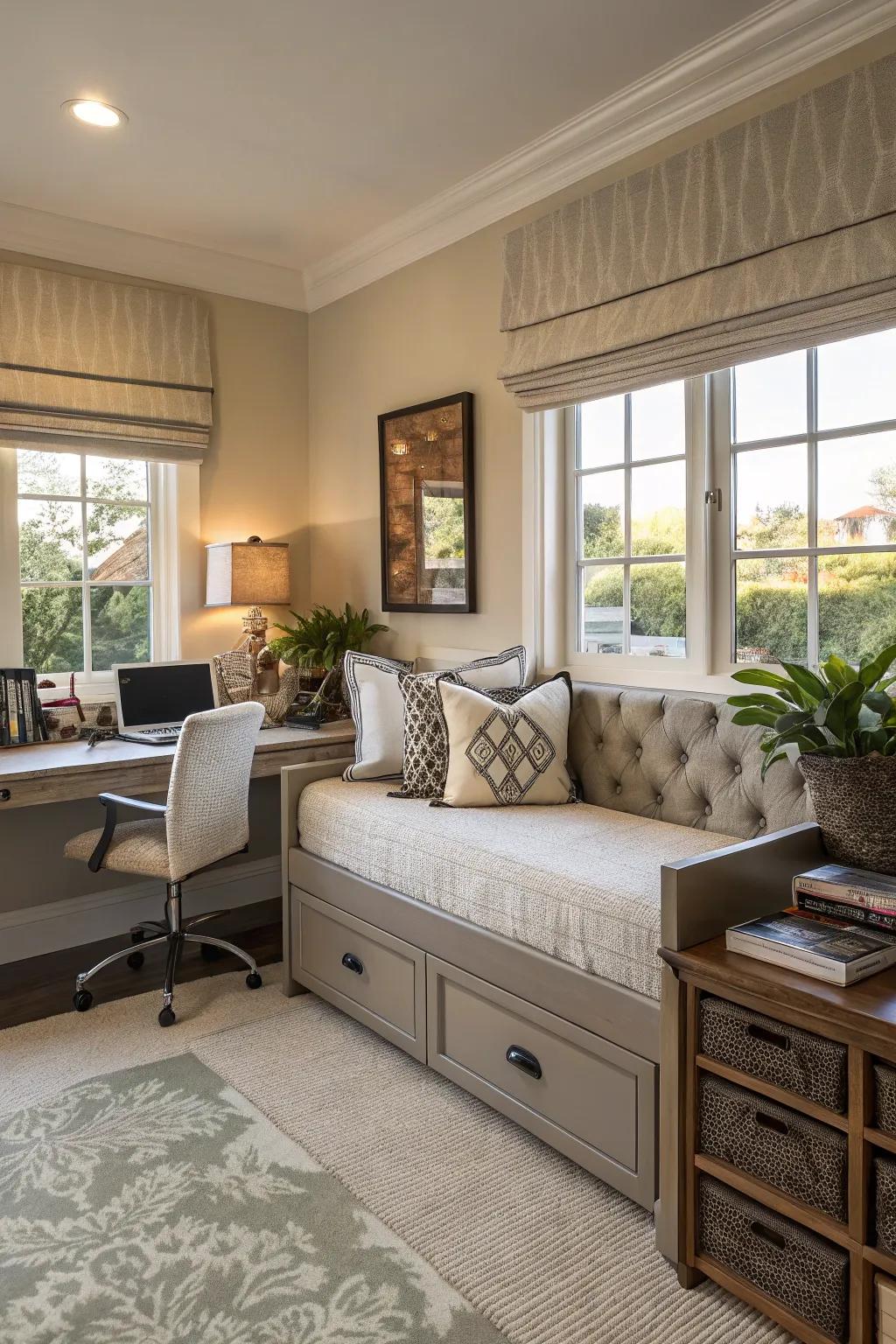 Pull-out beds provide a compact and cozy guest solution.