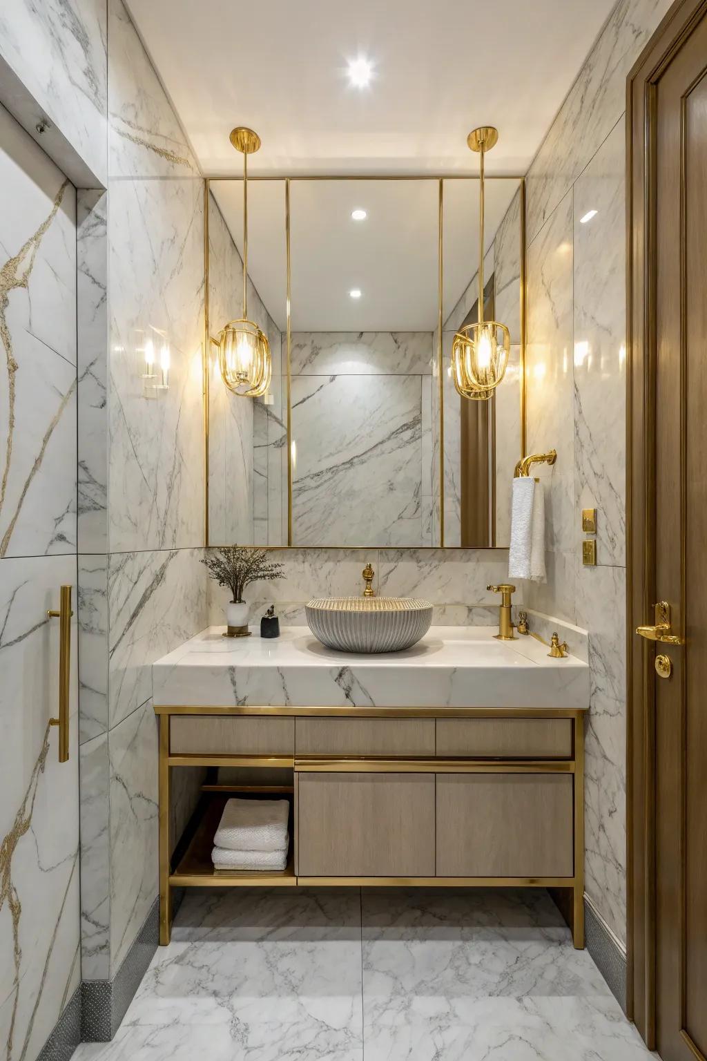 Superstone transforms a compact bathroom into an emblem of luxury.