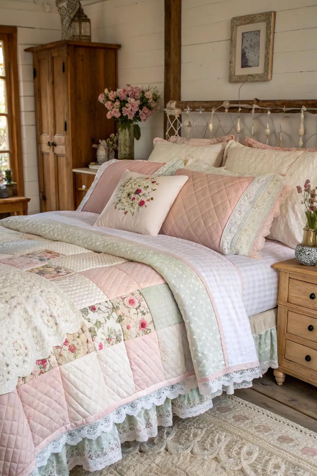 Layered bedding fashioning a delightful and inviting atmosphere.