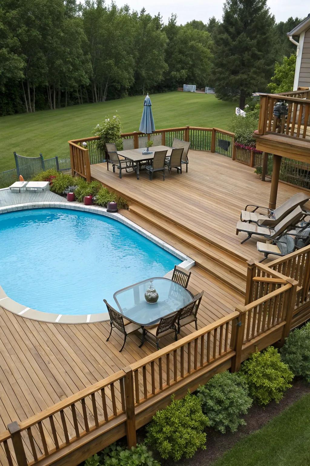 Multi-level decking adds dimension and functionality to your pool area.