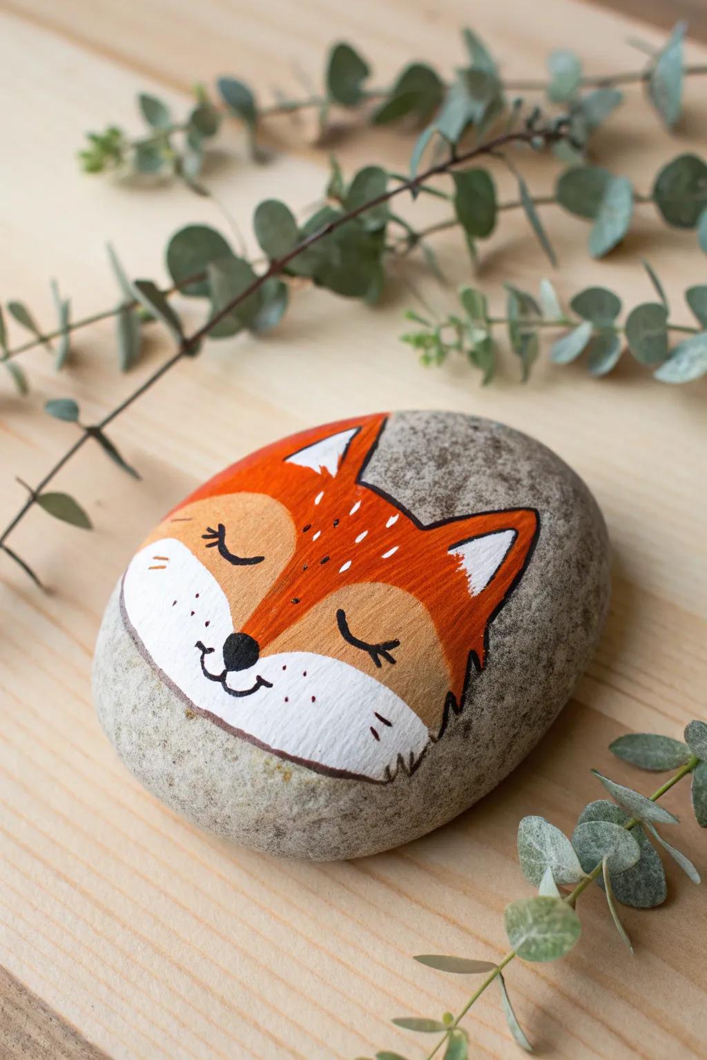 Capture the captivating essence of a fox through minimalist rock art.