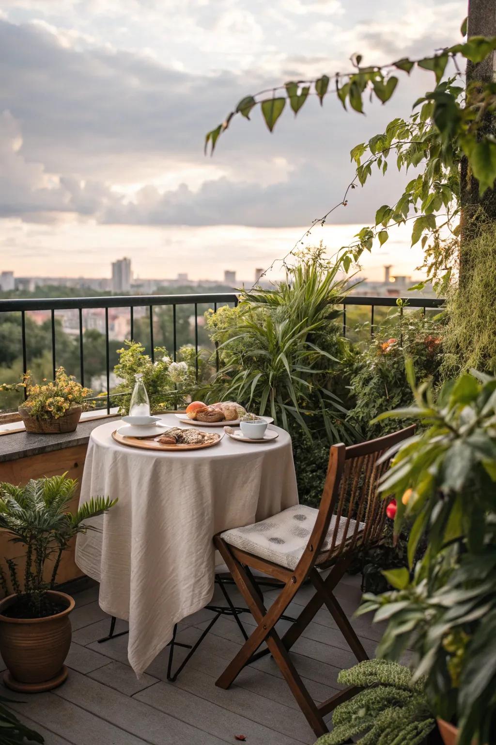 Set up a dining nook on your balcony for delightful outdoor meals.