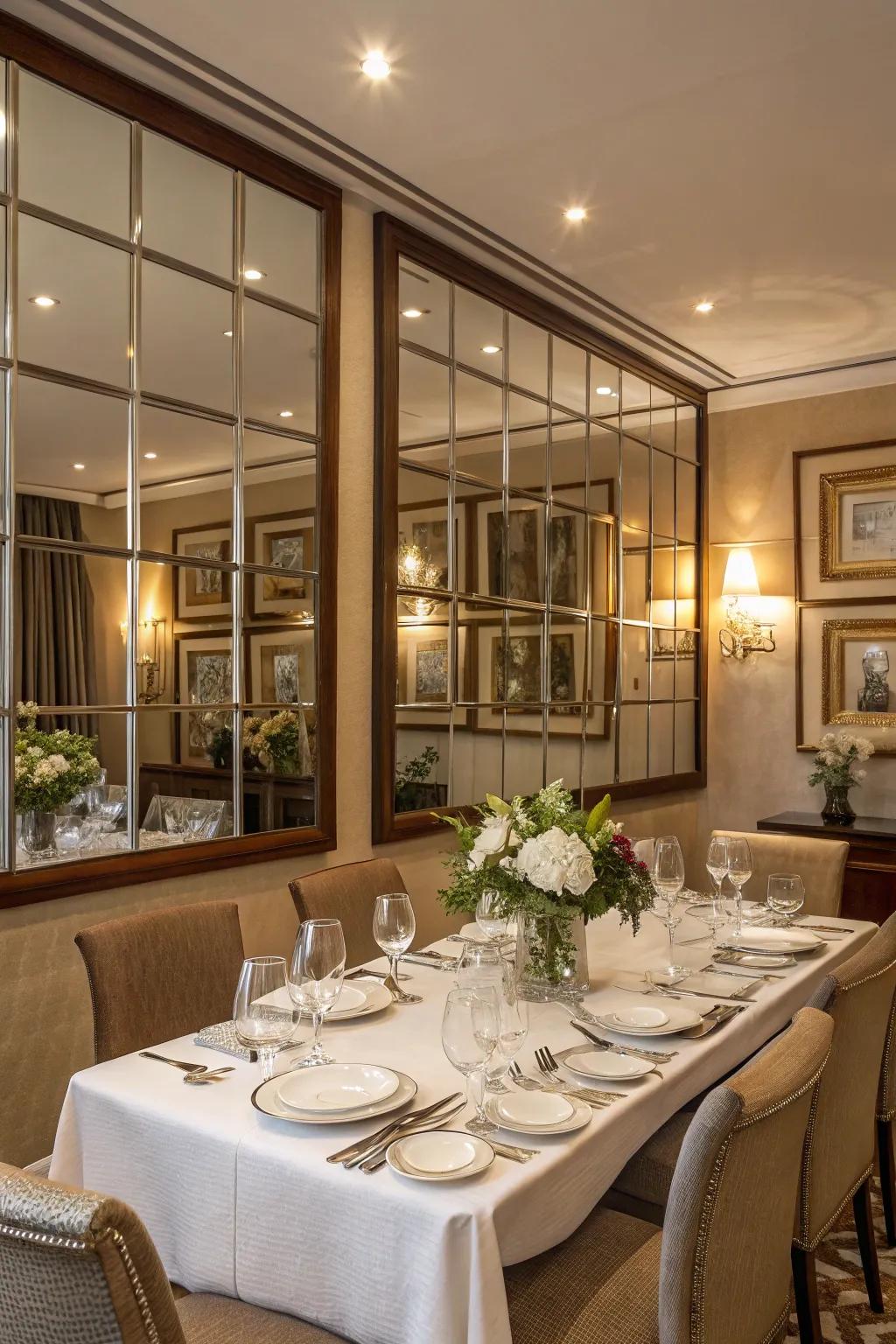 Mirror segments infuse sophistication and a sense of augmented space into dining environments.