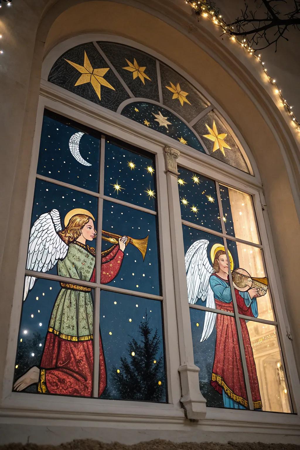 Sky messengers singing carols add a heavenly touch to your window.